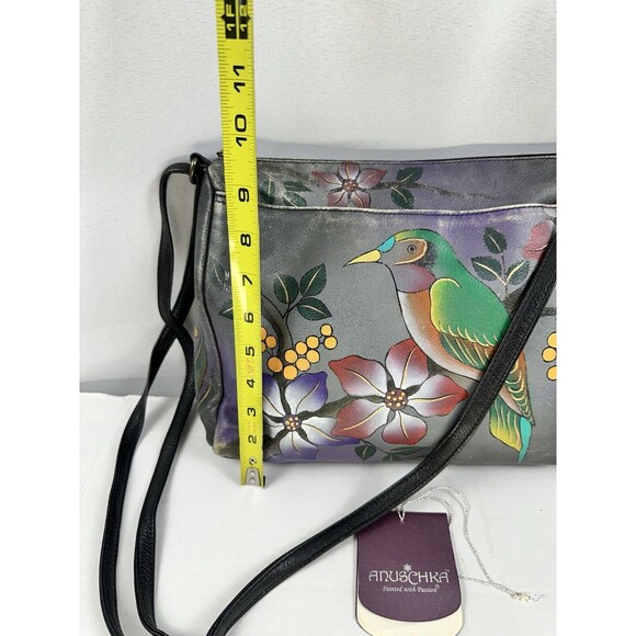 Anuschka Hand-Painted Leather Medium Cross Body Bag Bird On a Branch - Picture 4 of 12